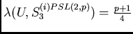 $\lambda(U,S_3^{(i)PSL(2,p)}) = \frac{p+1}{4}$