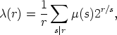         1  sum        r/s
c(r) =  --   m(s)2   ,
        r s|r
