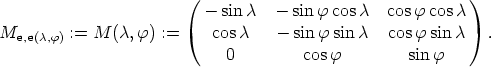 ( - sin c - sin f cosc cosf cosc )
Me,e(c,f) := M (c,f) := cosc - sin f sin c cosf sin c .
0 cosf sinf