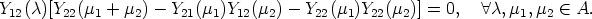 Y12(c)[Y22(m1 + m2) - Y21(m1)Y12(m2) - Y22(m1)Y22(m2)] = 0,   A c, m1,m2  (-  A.
